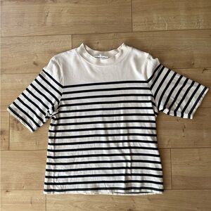 FRAME Mariner Boatneck Tee Blanc Multi Organic Cotton Striped Top XL